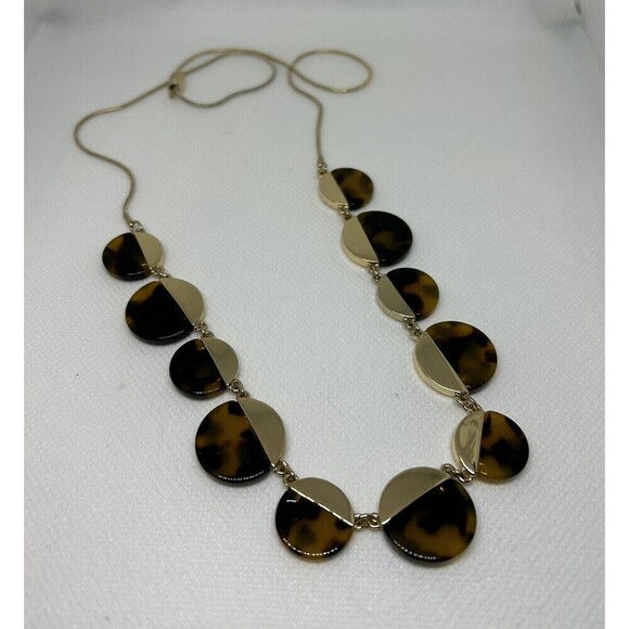 J. Crew Faux Tortoise Statement Necklace Shell Black Clear Lariat Clasp - Picture 1 of 3